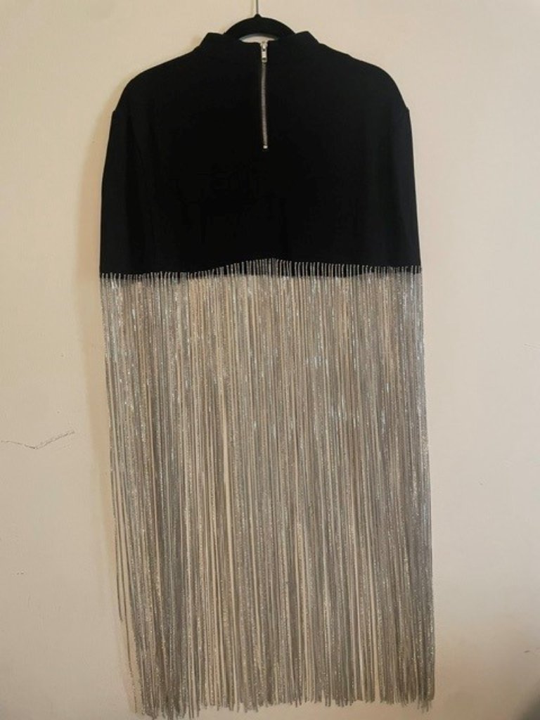 Nwot Women’s Black Fringe Crop Top With Silver Beaded Tassels — image 5 of 7
